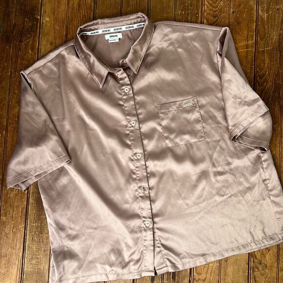 Women’s Jason Wu boxy washable silk like  short sleeve blouse size large - Picture 1 of 8